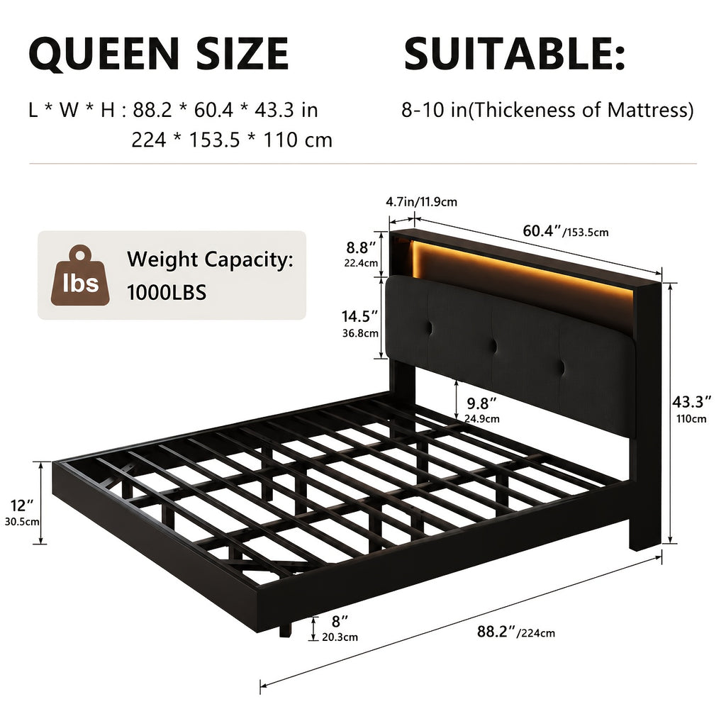 modern bed frame led lightings storage headboard - Temu