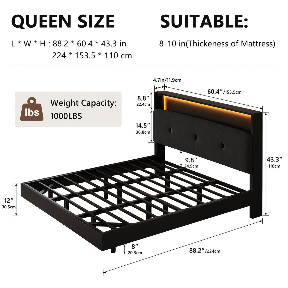 modern bed frame led lightings storage headboard - Temu