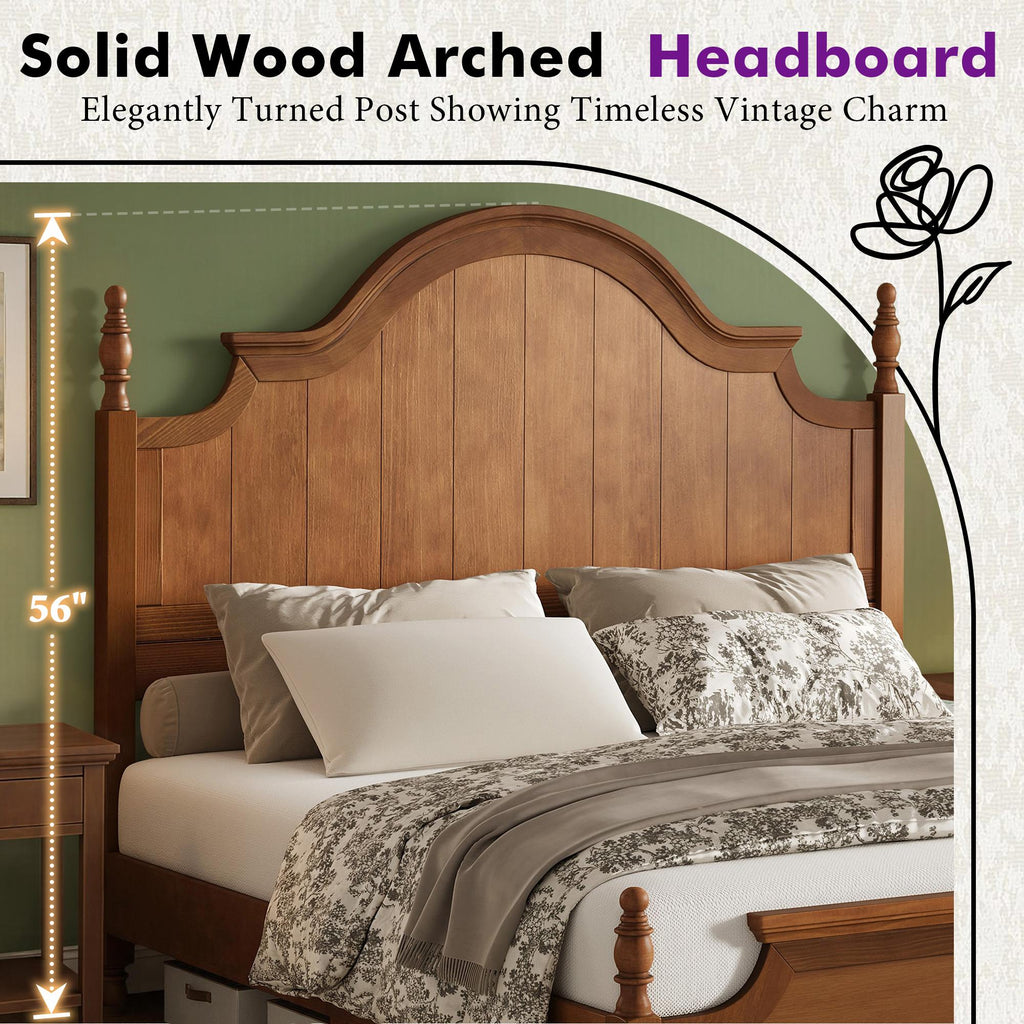 classic wooden bed frame a high arched headboard - Temu