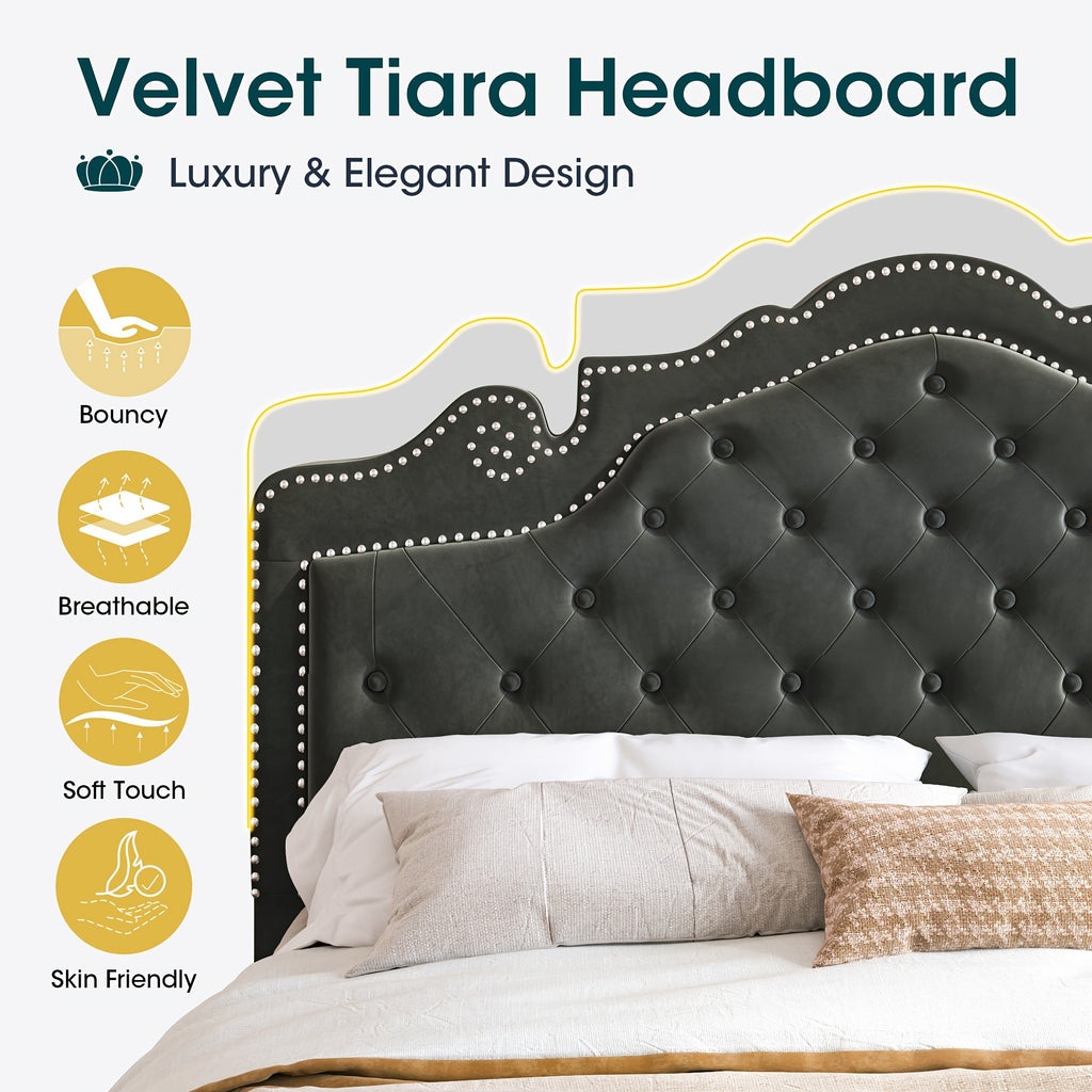 full queen king bed frame velvet adjustable tiara - Temu