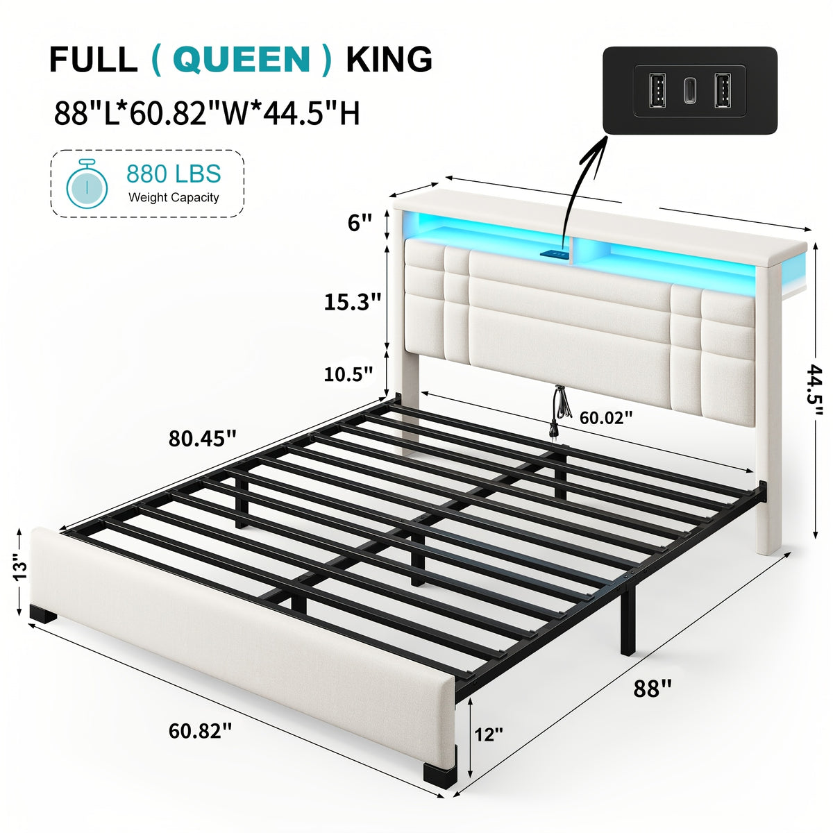 bed frame charging station led lights full bed frame 2 tier - Temu