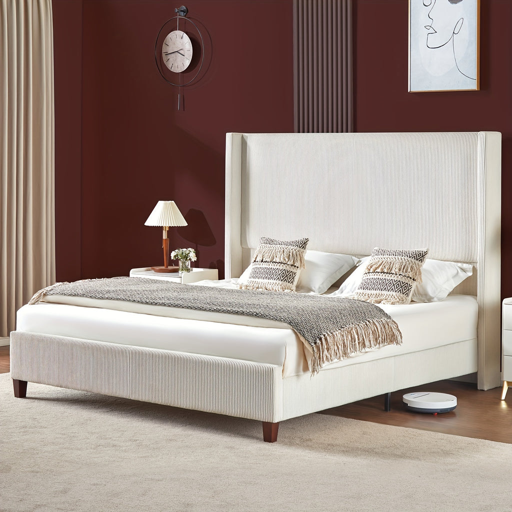 61 platform bed frame upholstered bed corduroy wingback - Temu