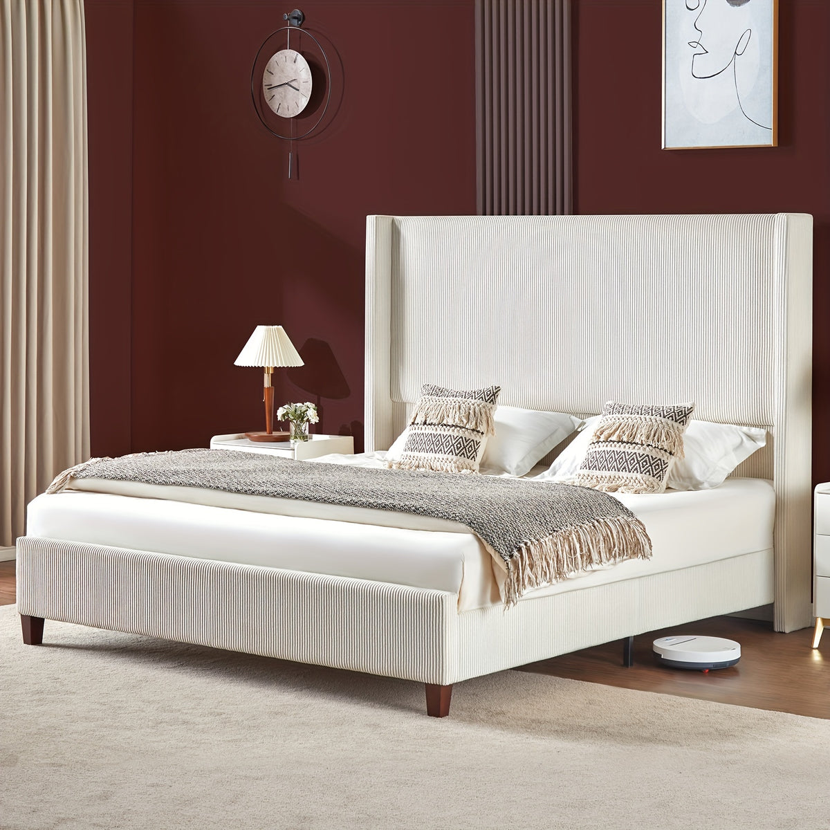 61 platform bed frame upholstered bed corduroy wingback - Temu