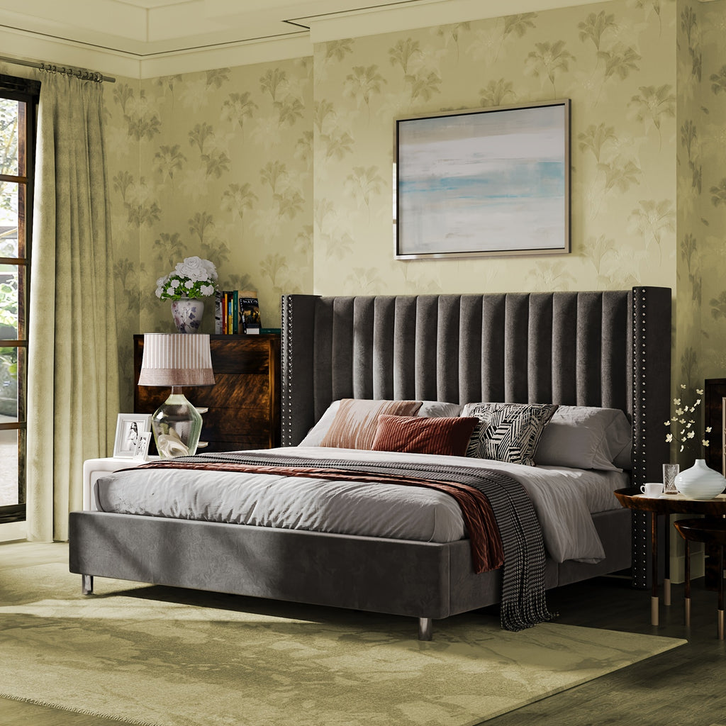 bed frame vertical channel upholstered tufted velvet - Temu