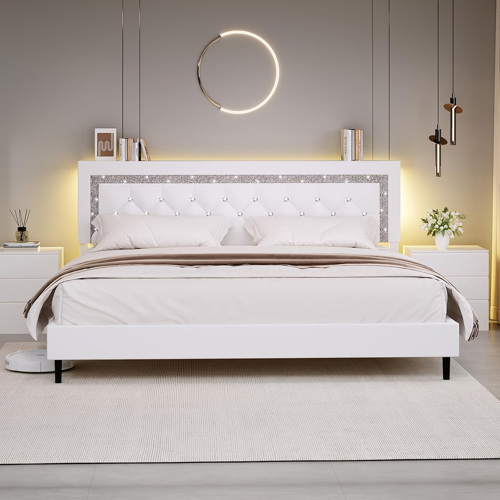 led lights king size bed frame storage headboard full queen - Temu
