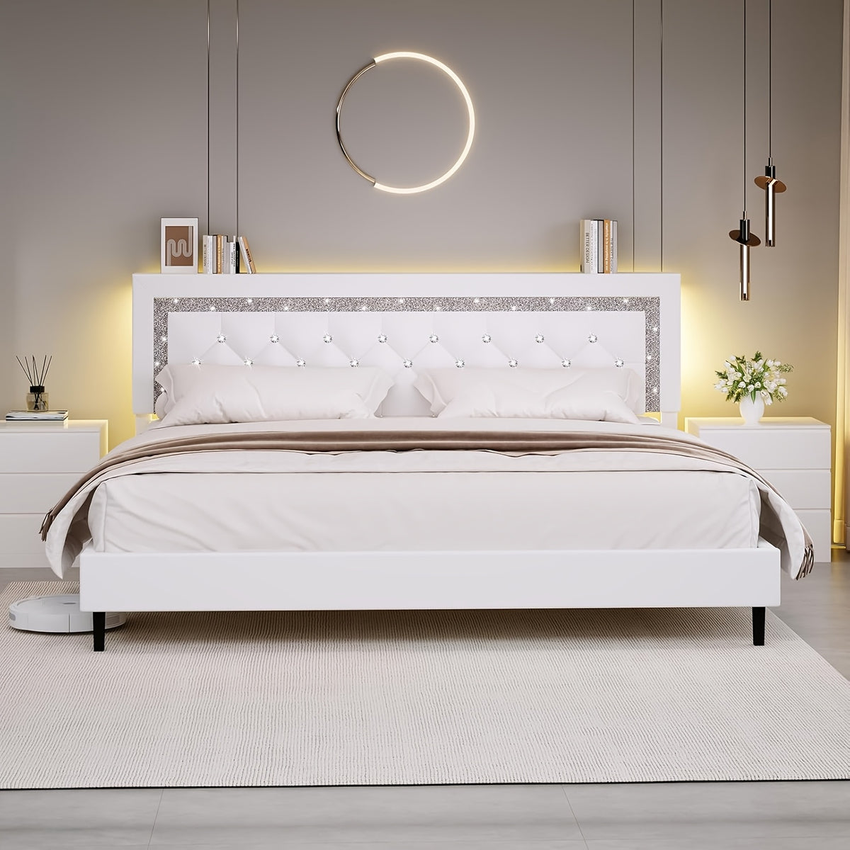 led lights king size bed frame storage headboard full queen - Temu