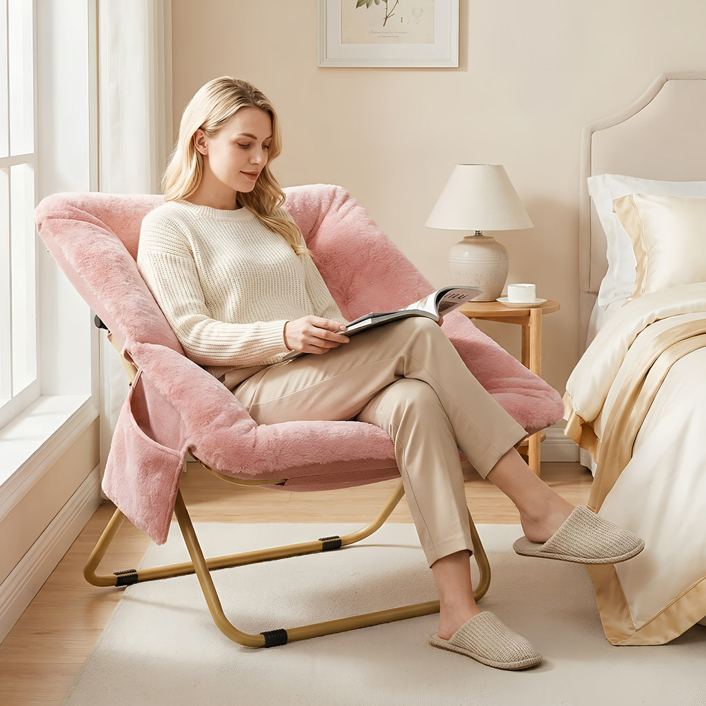 comfy saucer chair foldable lounge chair soft faux fur - Temu