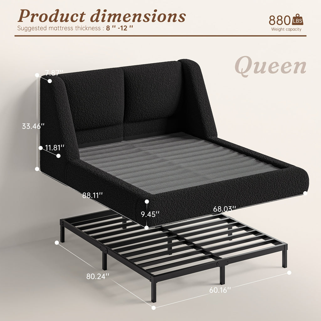 bohemian cloud bed frame queen size 5 sherpa headboard low - Temu