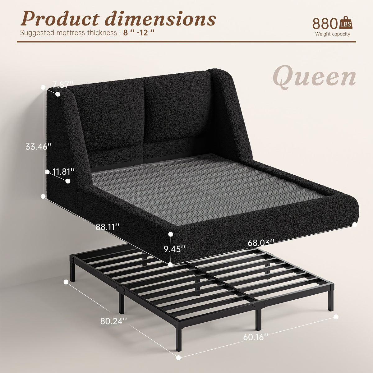 bohemian cloud bed frame queen size 5 sherpa headboard low - Temu
