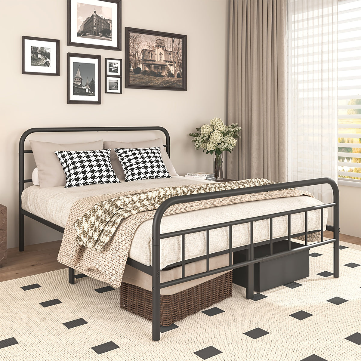 metal platform bed frame industrial style headboard - Temu