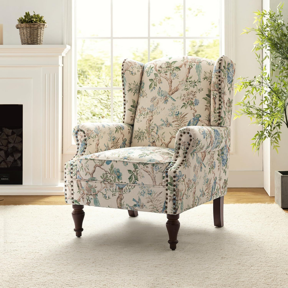 wingback accent chair floral   traditional - Temu
