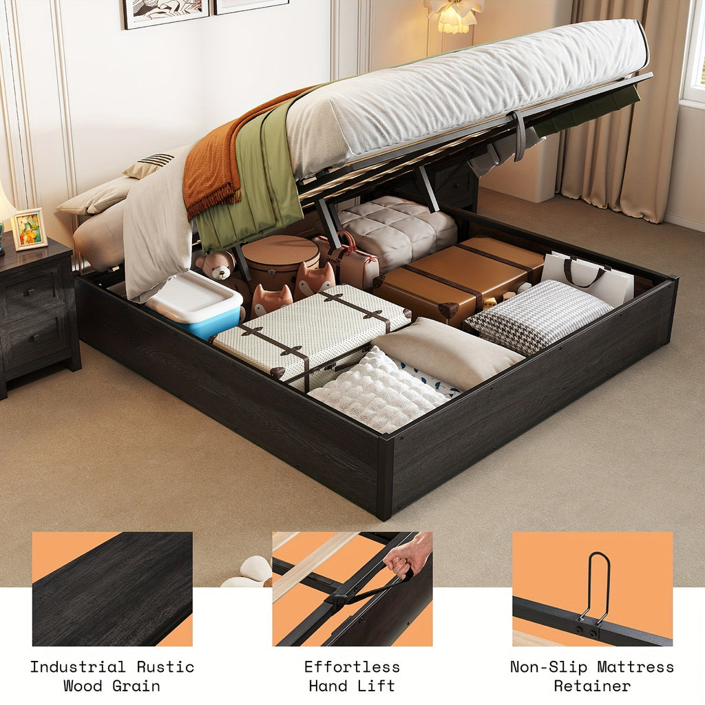lift storage bed storage underneath wooden platform bed - Temu