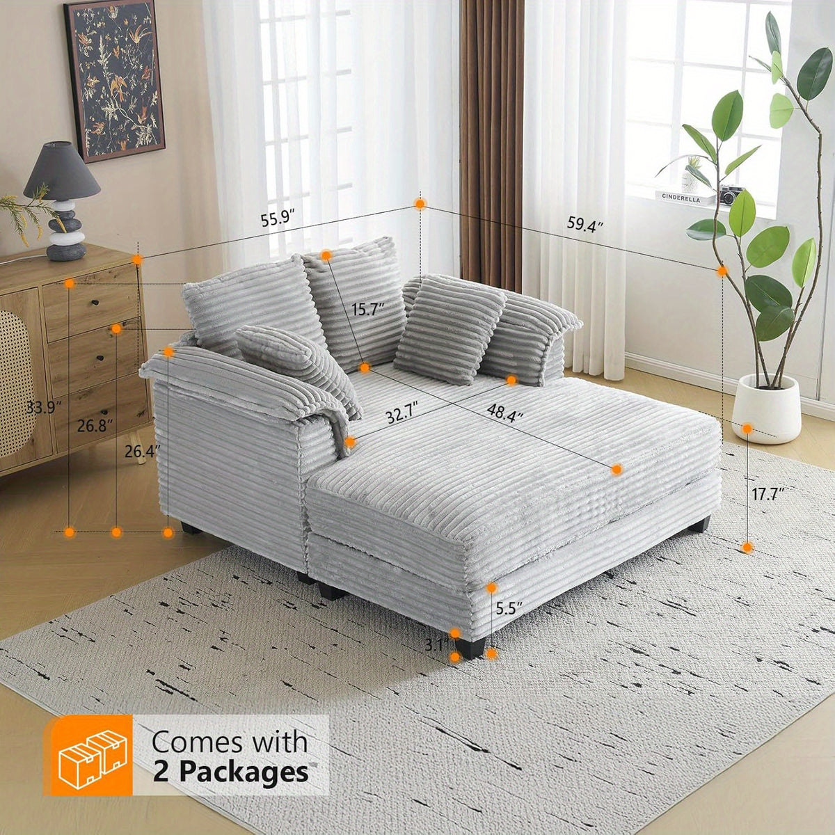 lounge sofa 56 oversized reading sofa corduroy chaise - Temu