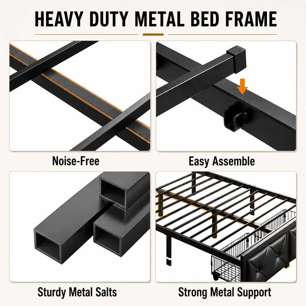 bed frame 2 storage drawers metal platform bed charging - Temu