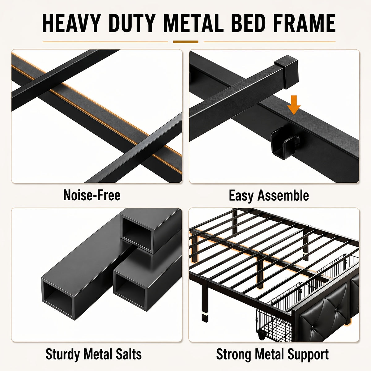 bed frame 2 storage drawers metal platform bed charging - Temu