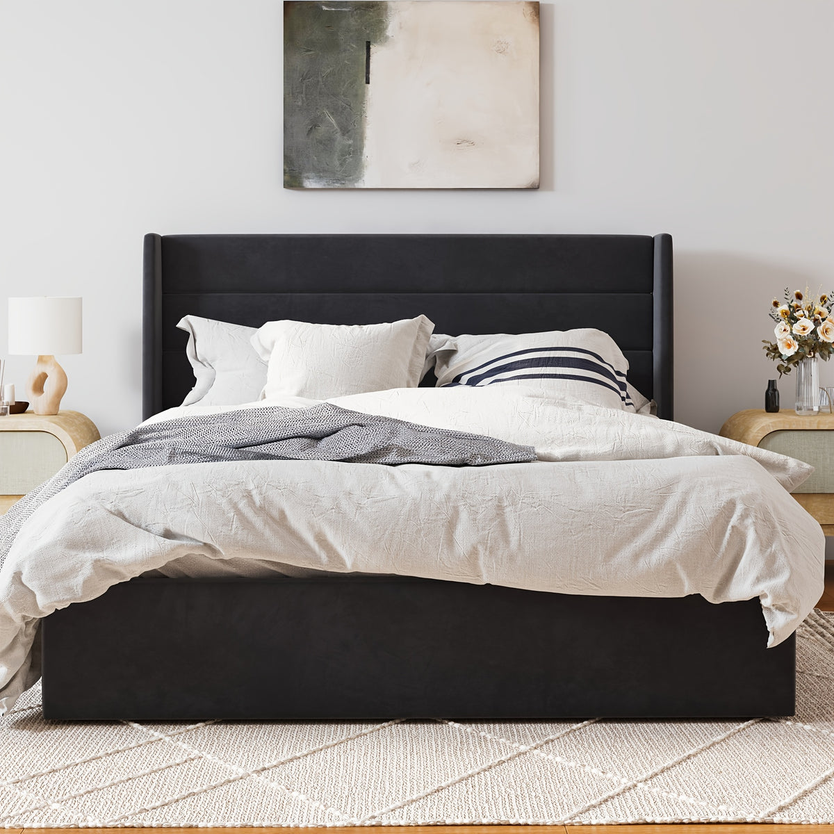 lift storage bed modern wingback upholstered - Temu