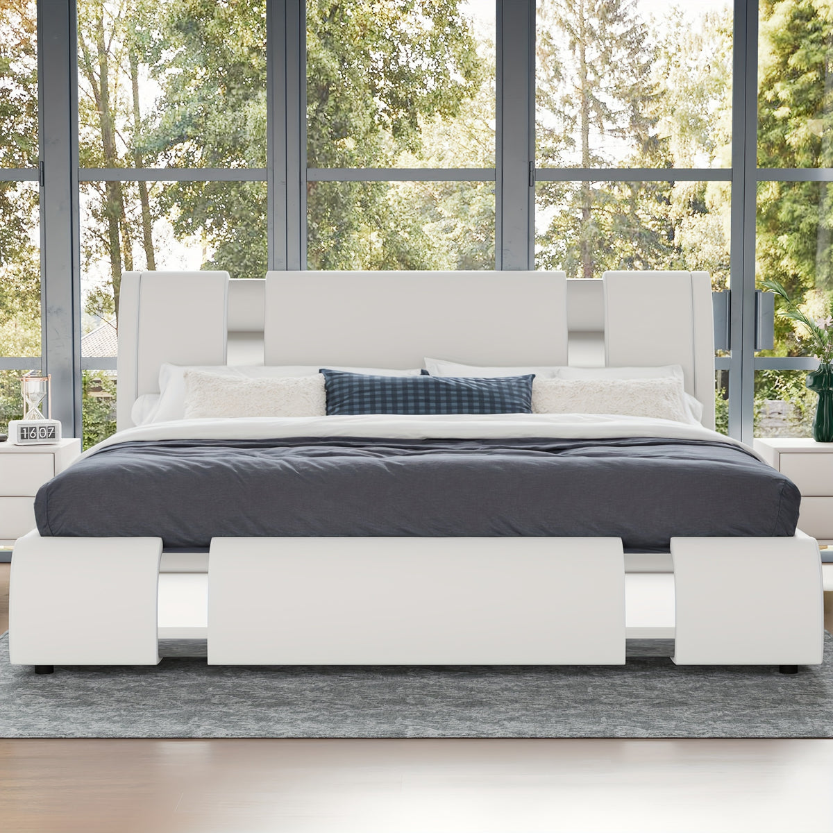 bed frame modern iron pieces decor faux leather - Temu