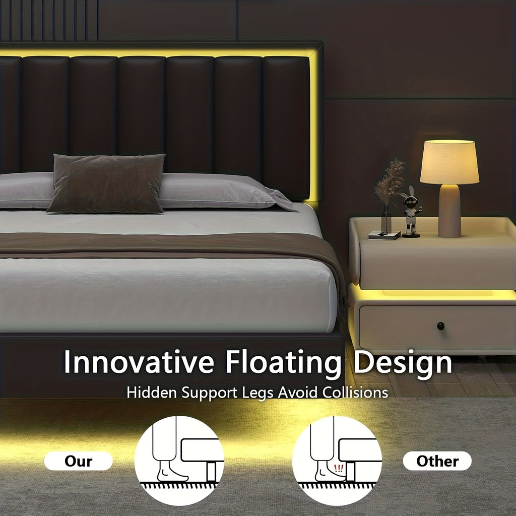 full queen king floating bed frame upholstered bed frame - Temu