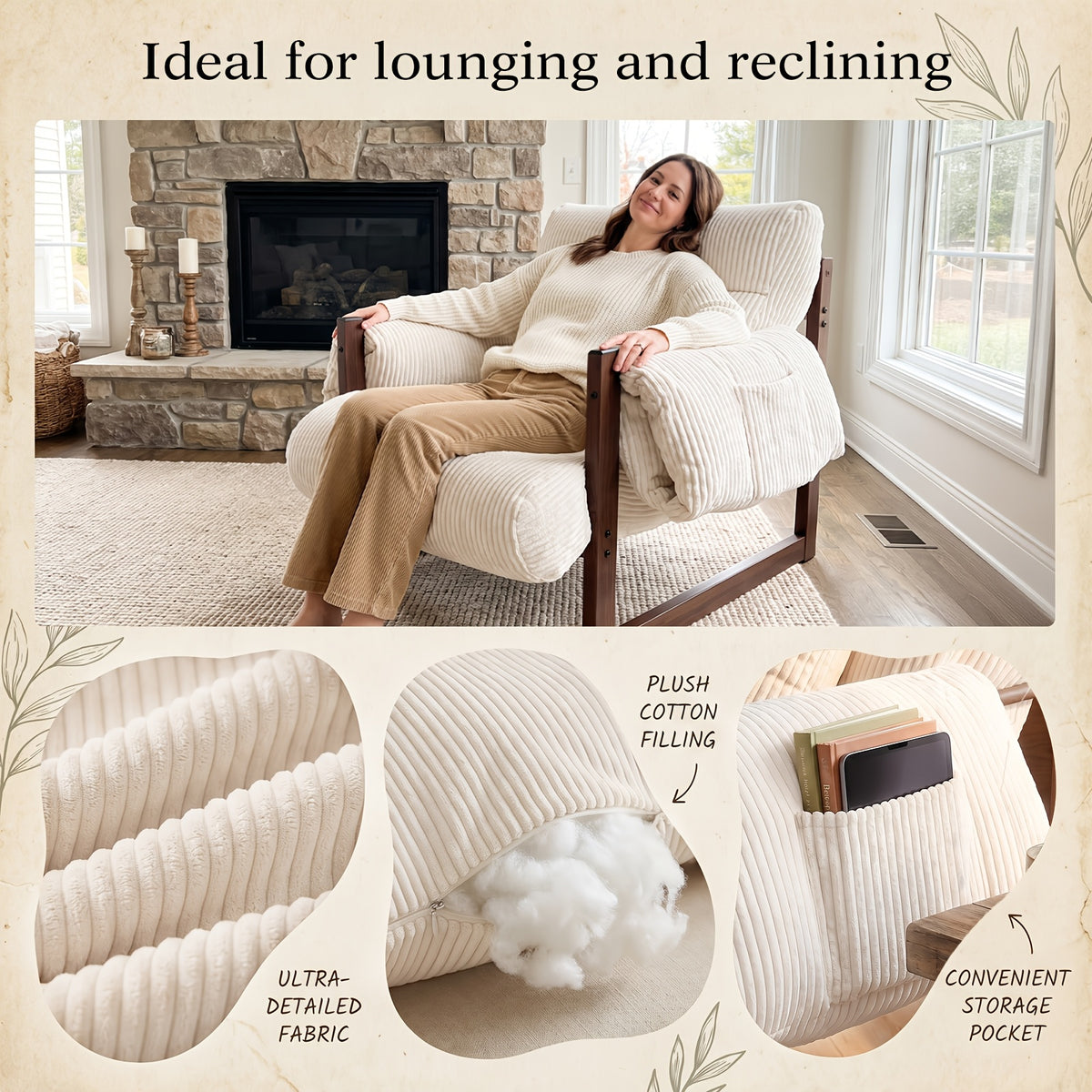 full body support accent chair armrest storage pockets wood - Temu