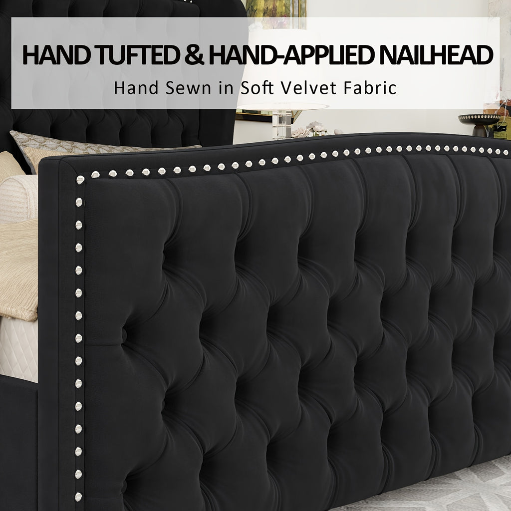 platform bed frame velvet upholstered bed deep button tufted - Temu