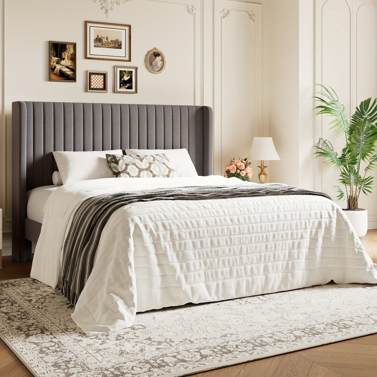 wingback velvet upholstered platform bed frame - Temu