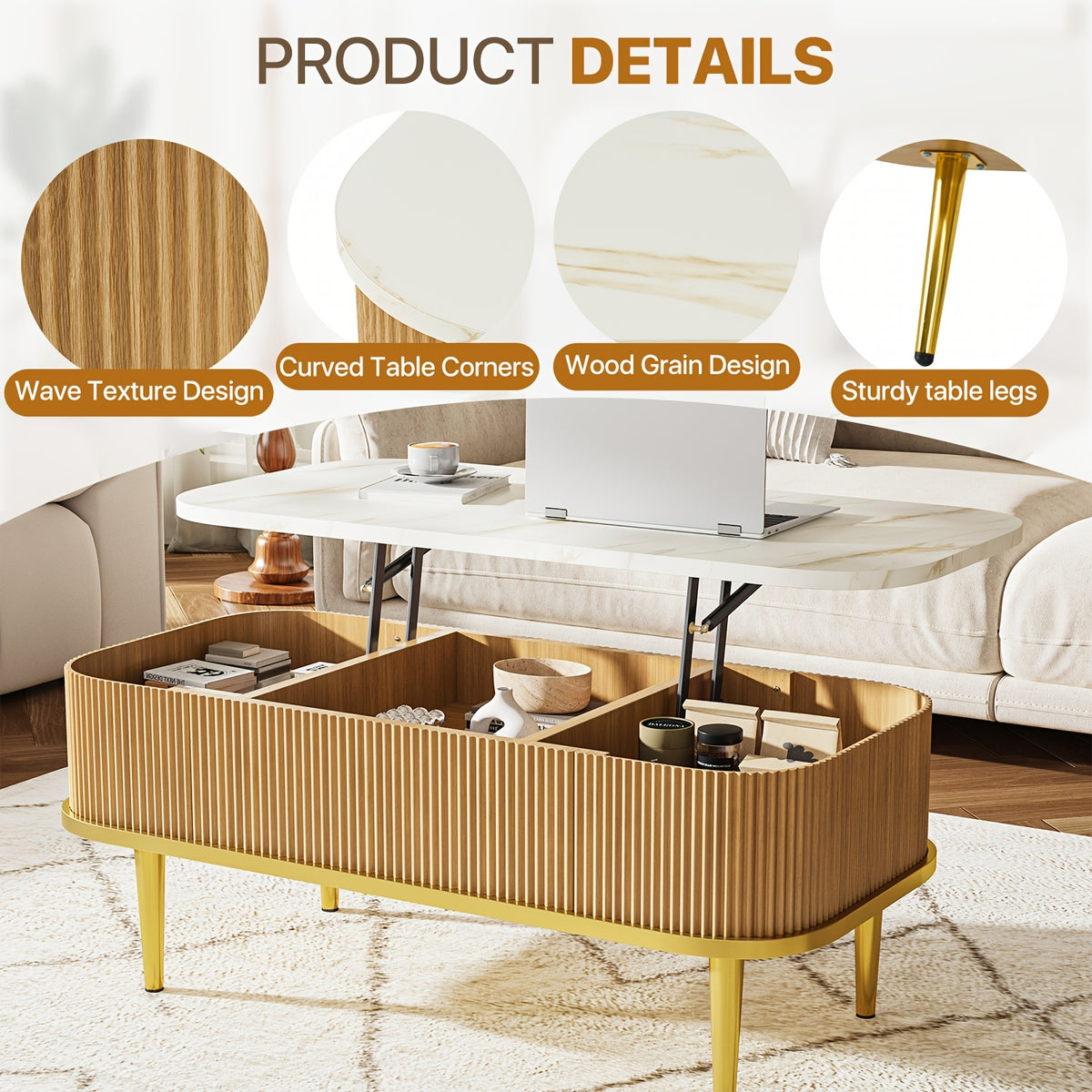 lift top coffee table modern oval coffee table living - Temu