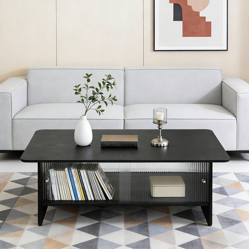 47 inch modern minimalist coffee table glass sliding door - Temu