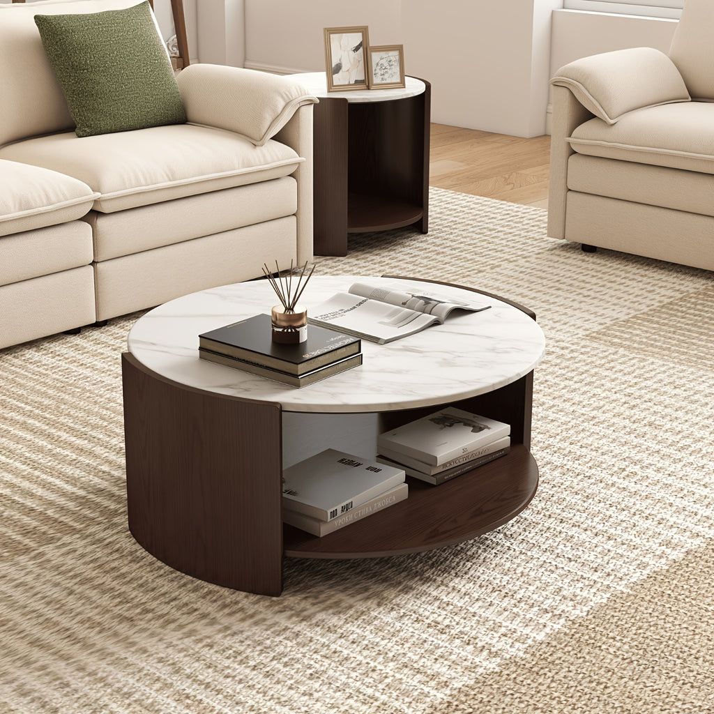 1pc modern round coffee table curved grey tabletop storage - Temu