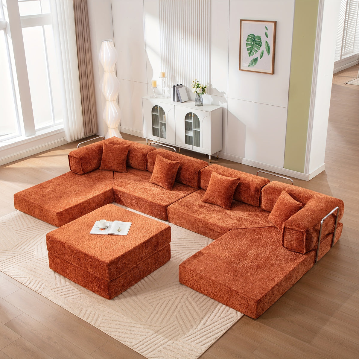 chenille oversized sleeper sofa couch, 170 inches extra long convertible 3-4 person pull-out sofa bed, sectional convertible corner sofa, combination spliced block sofa side table - furniture - Temu