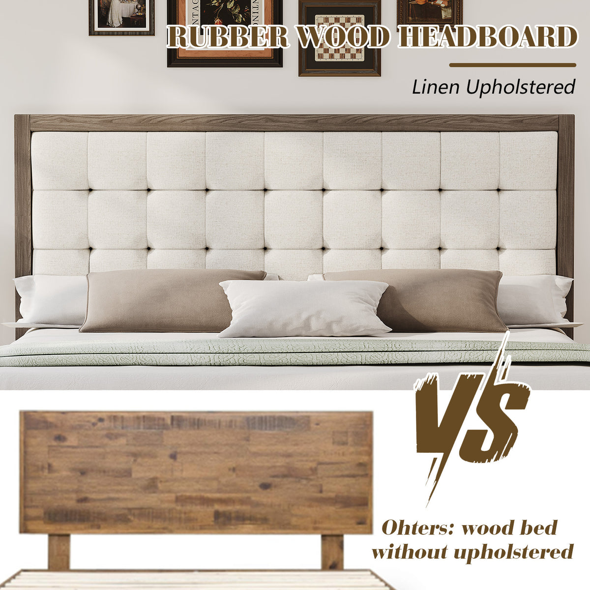 century wooden bed frame 49 high cushioned headboard - Temu