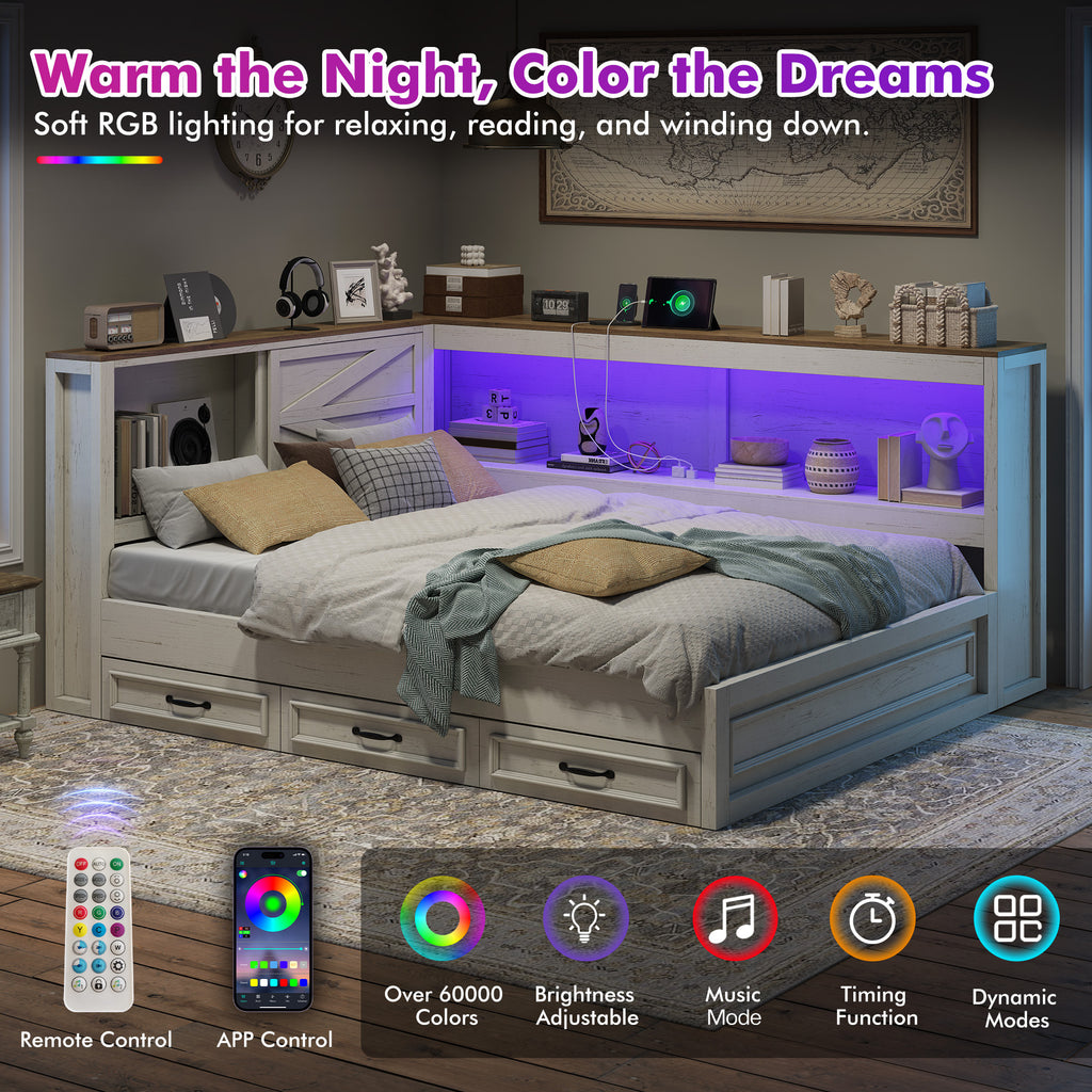 storage corner bed frame bookcase headboard led - Temu