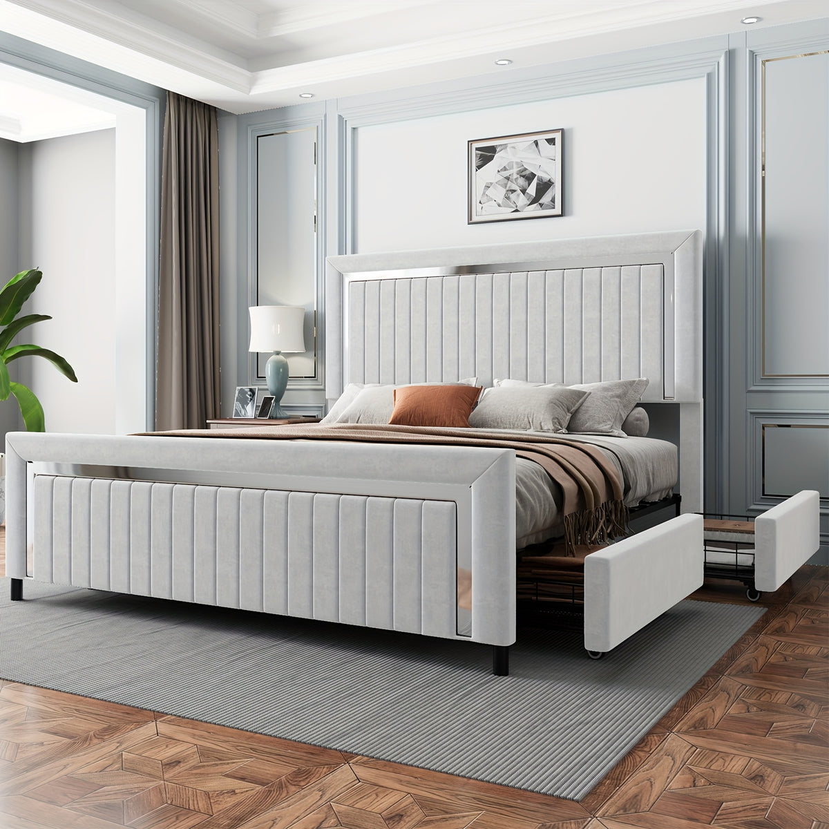 queen size led platform bed frame upholstered design - Temu