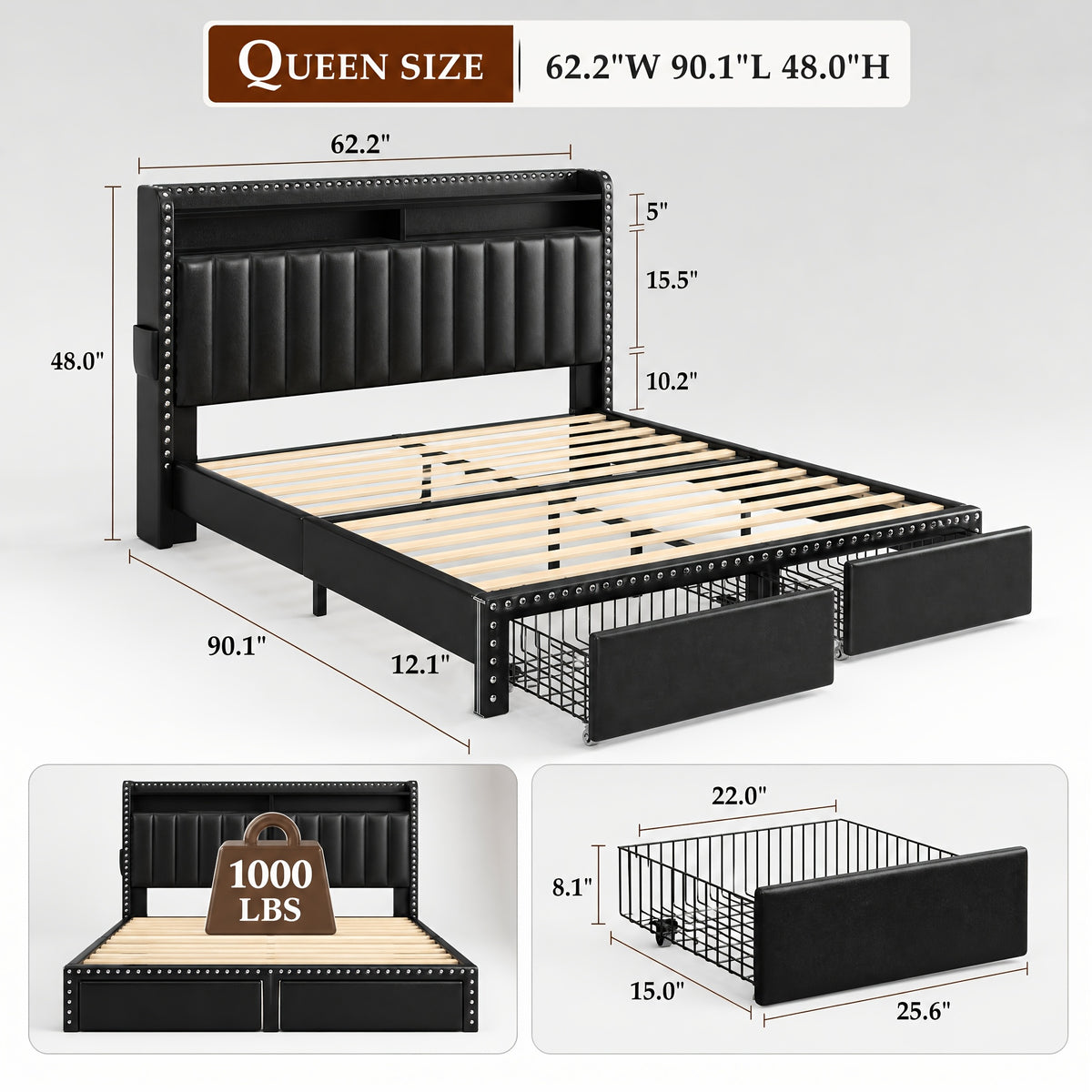 queen king size upholstered platform bed frame faux leather - Temu