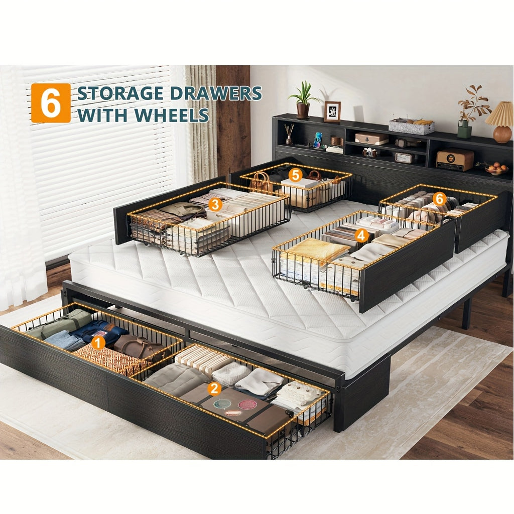 queen king size bed   storage large drawers forbedroom - Temu