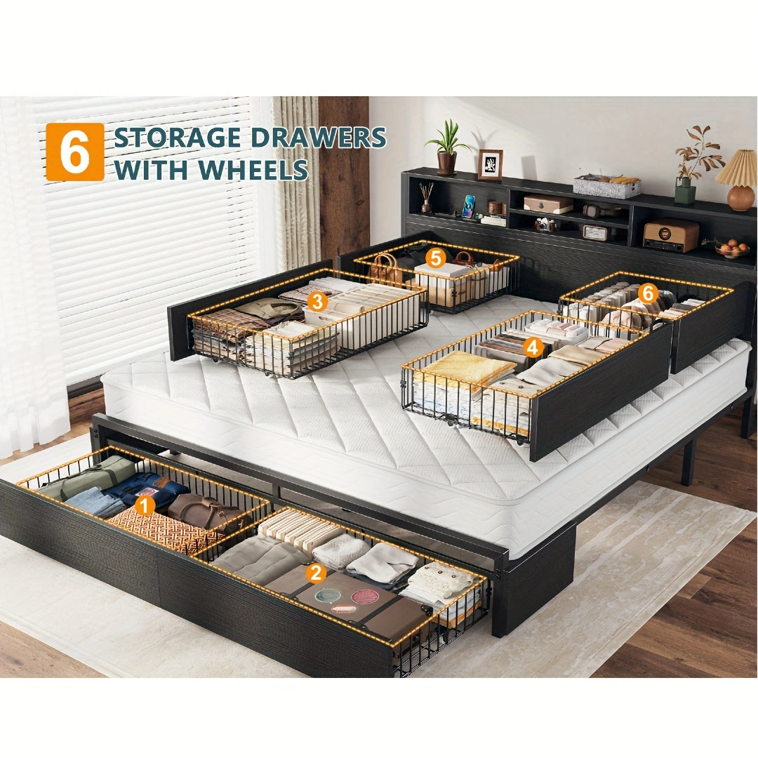 queen king size bed   storage large drawers forbedroom - Temu