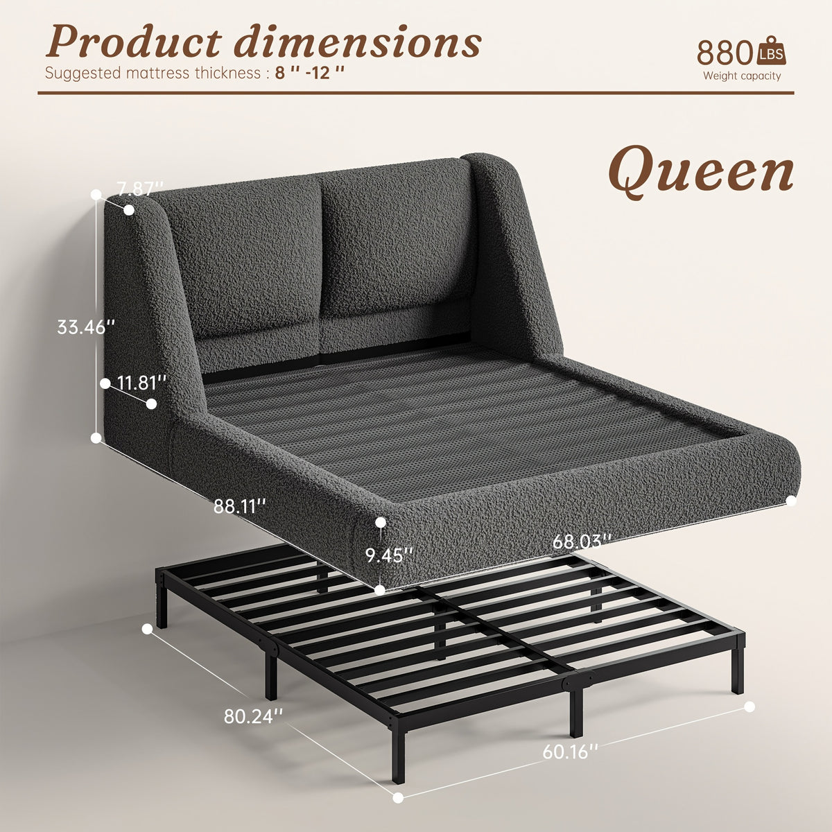 bohemian cloud bed frame queen size 5 sherpa headboard low - Temu