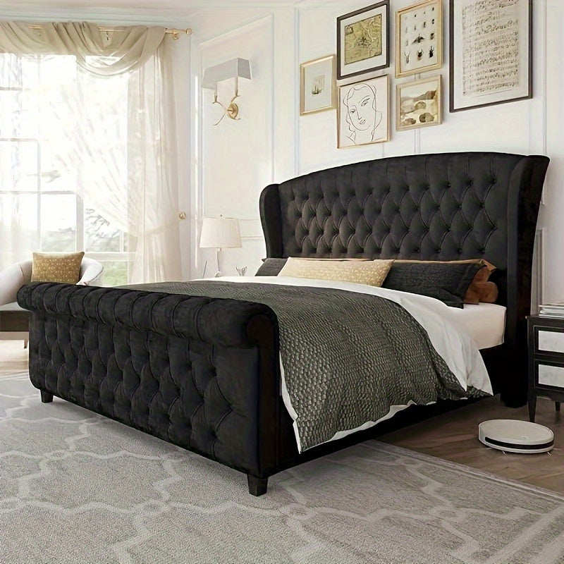 black platform bed frame a queen size chenille upholstery - Temu