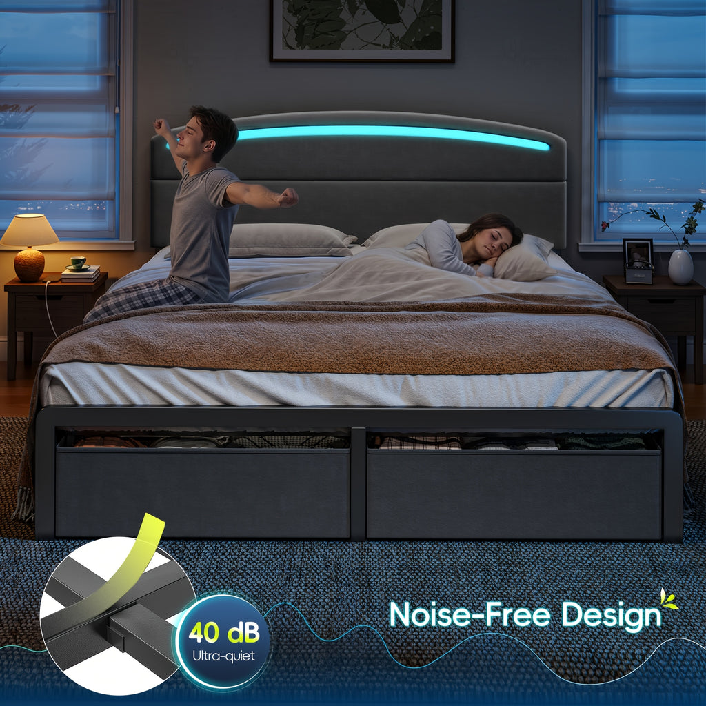 full queen king size bed frame storage charging station - Temu