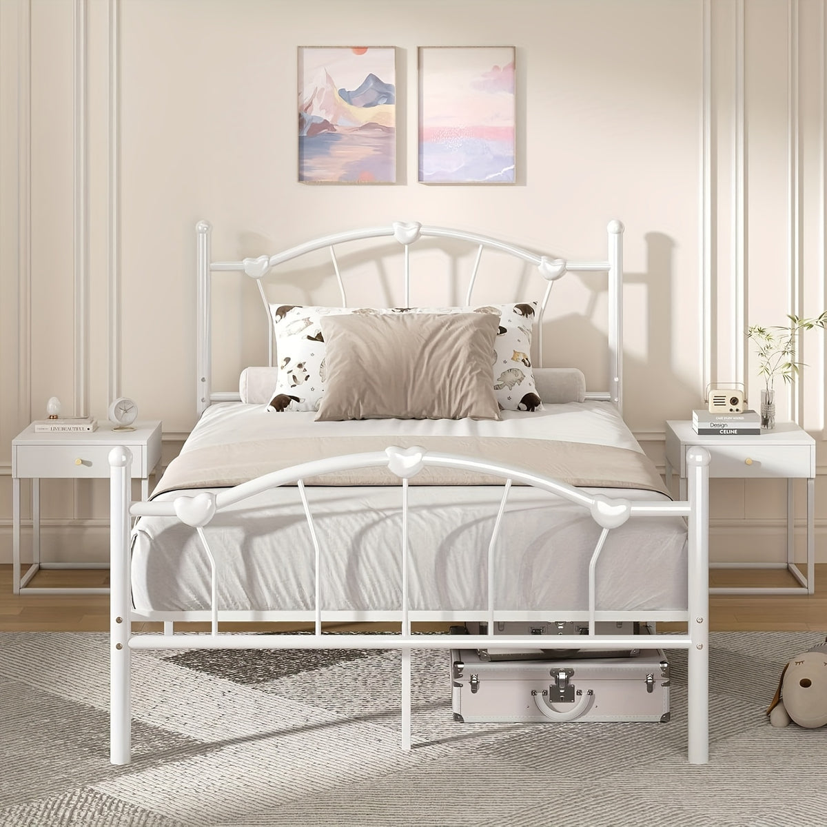 twin full queen size metal bed frame heart shaped headboard - Temu