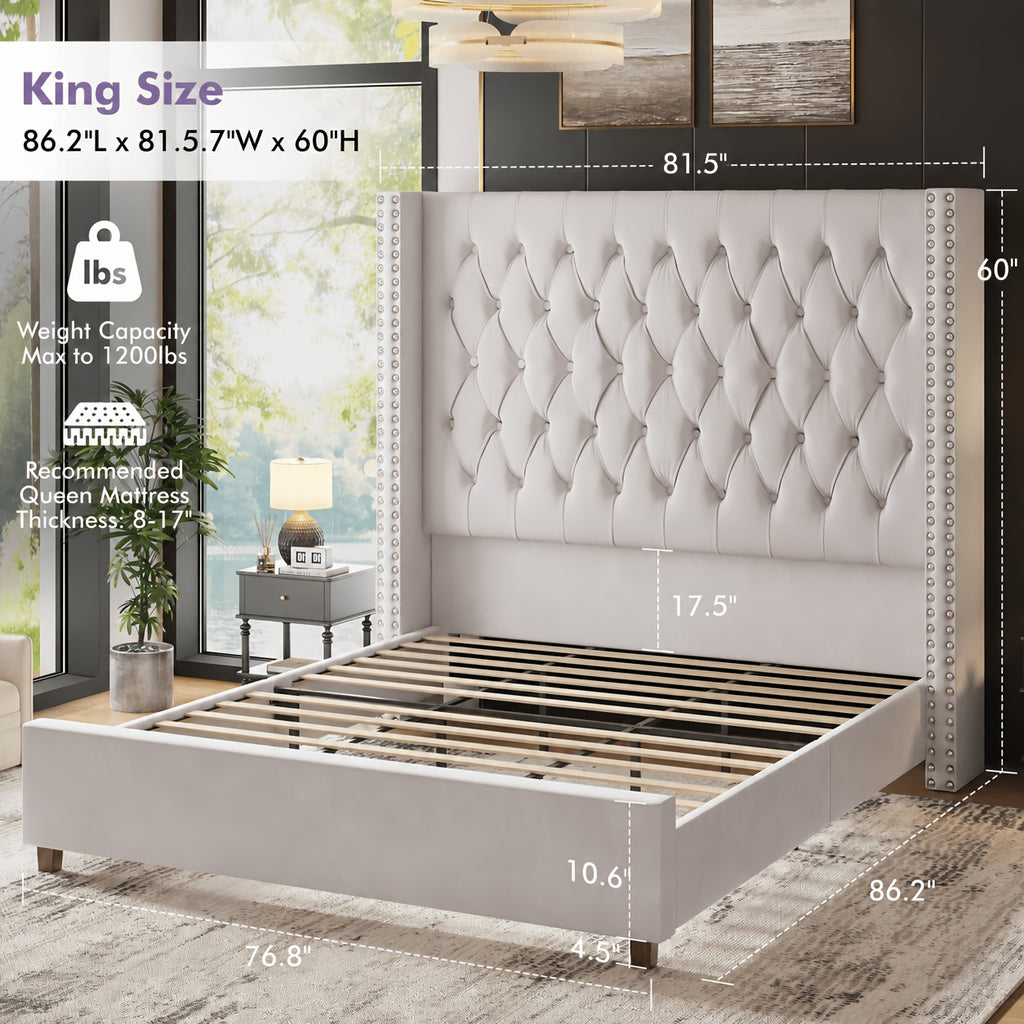 velvet upholstered platform bed frame 60 inch tall - Temu