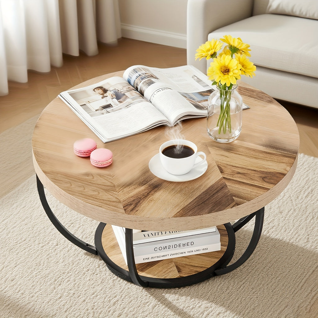 31 7 round coffee table 2 tier storage shelves rustic brown - Temu
