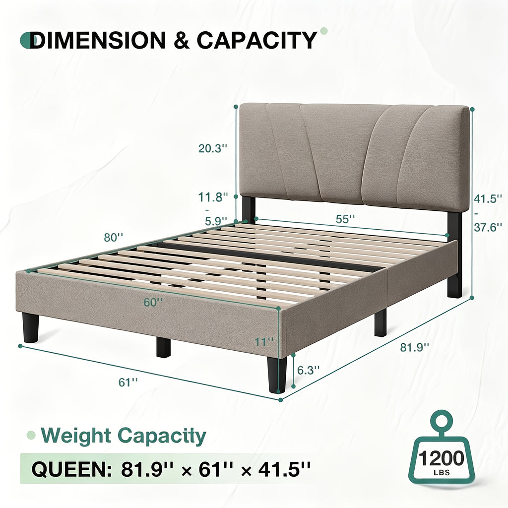 beige linen upholstered bed frame tufted headboard - Temu