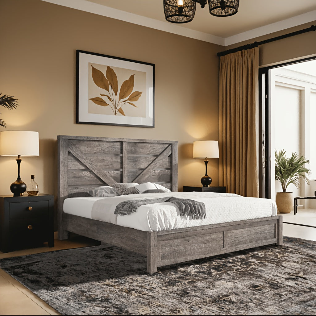 farmhouse bed frame 49 2 barn door headboard platform bed - Temu