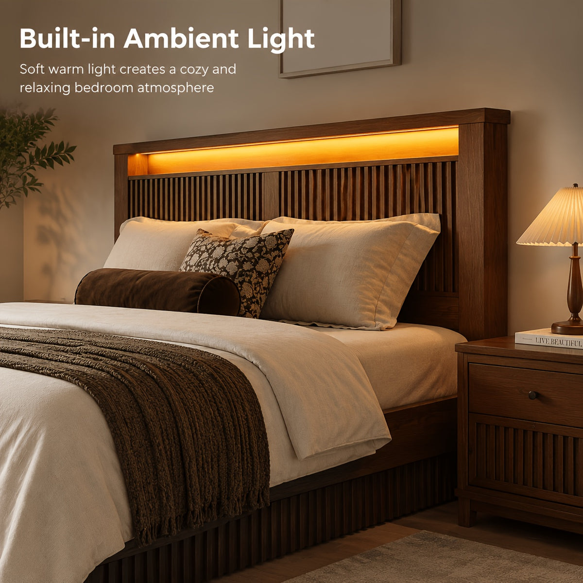 multifunctional bed frame storage shelf led light usb ports - Temu