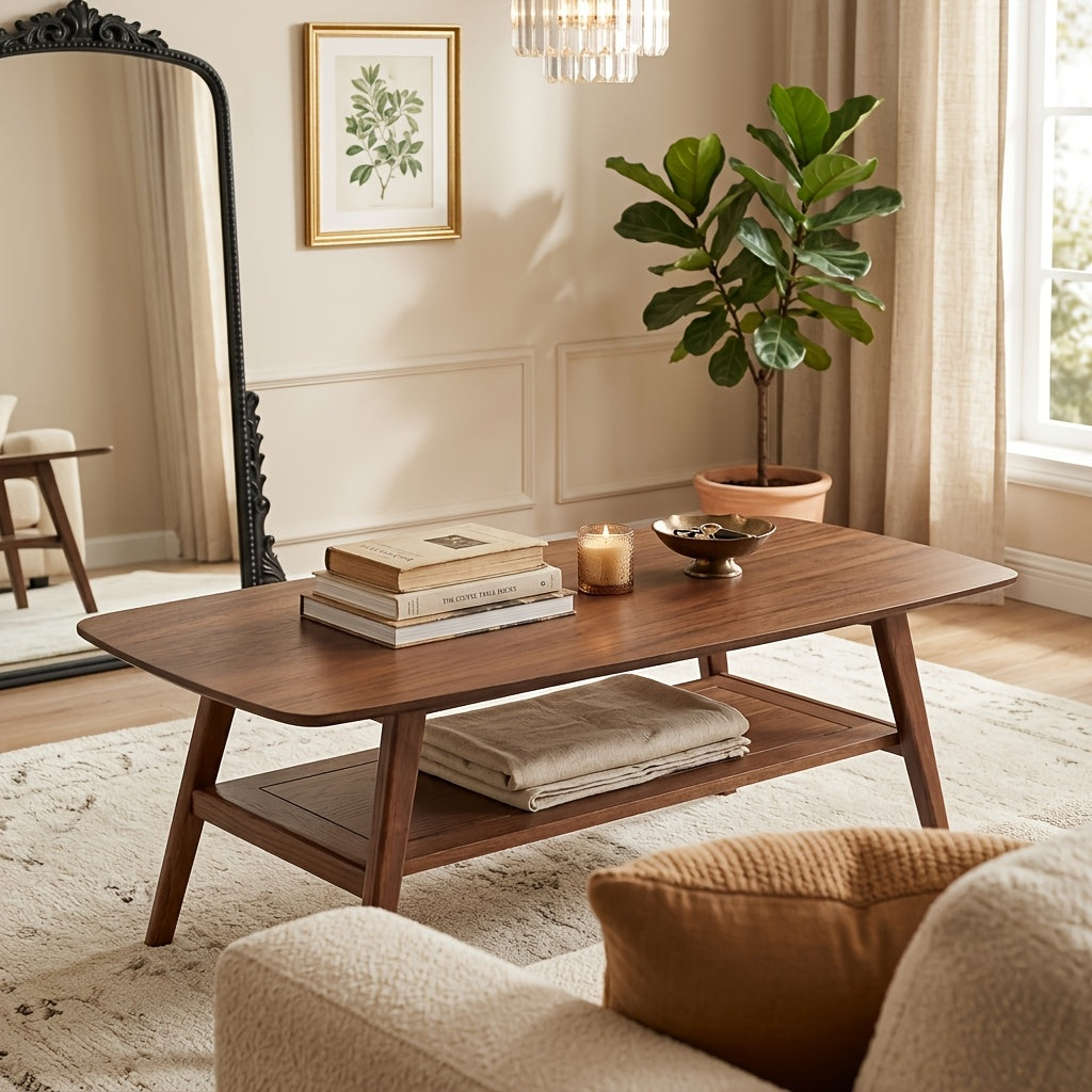 solid wood coffee table center table   storage shelf - Temu