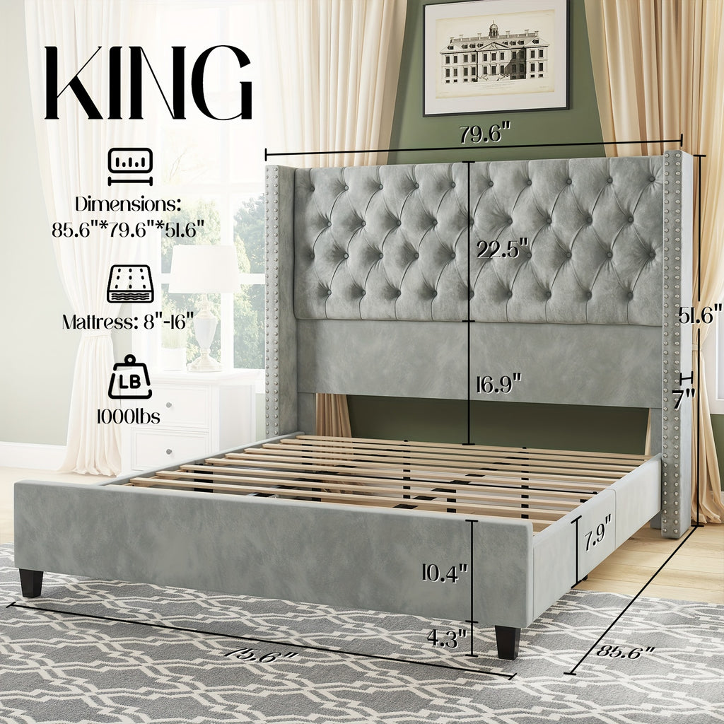 fabric bed   wingback headboard featuring - Temu
