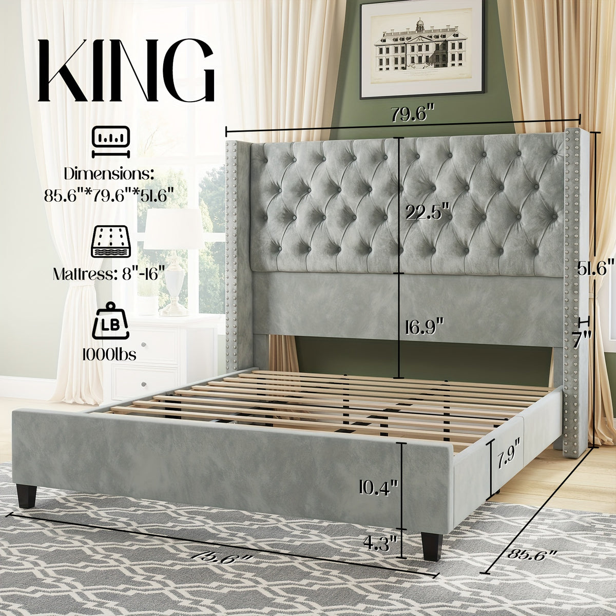 fabric bed   wingback headboard featuring - Temu
