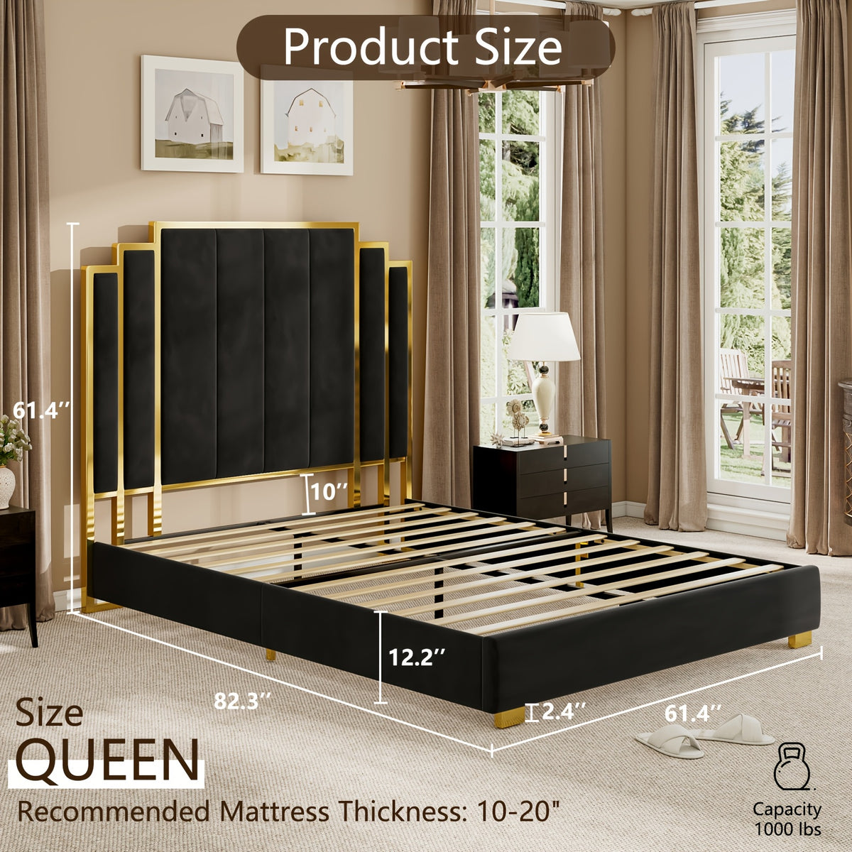 modern upholstered bed frame 65 headboard golden - Temu