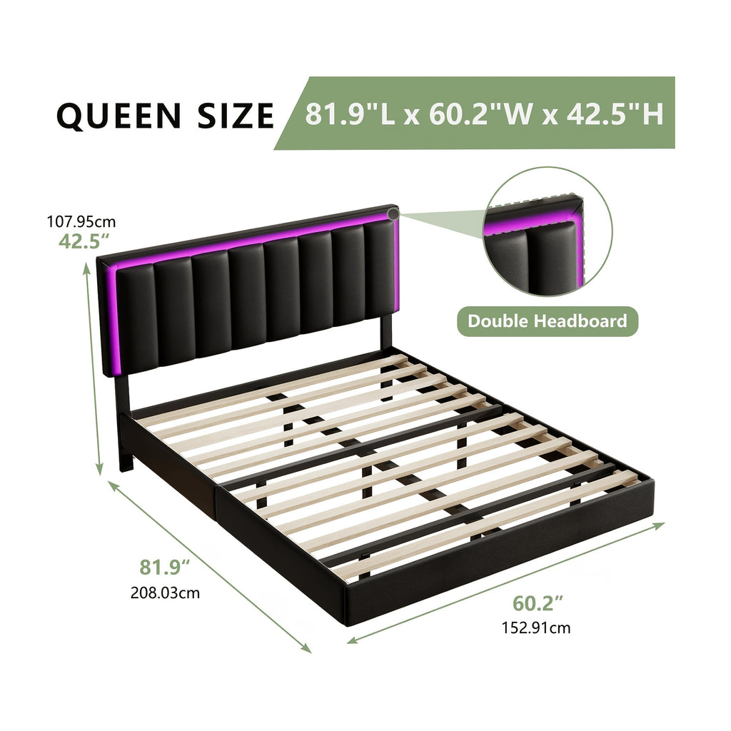 full queen king size floating bed frame led lights - Temu