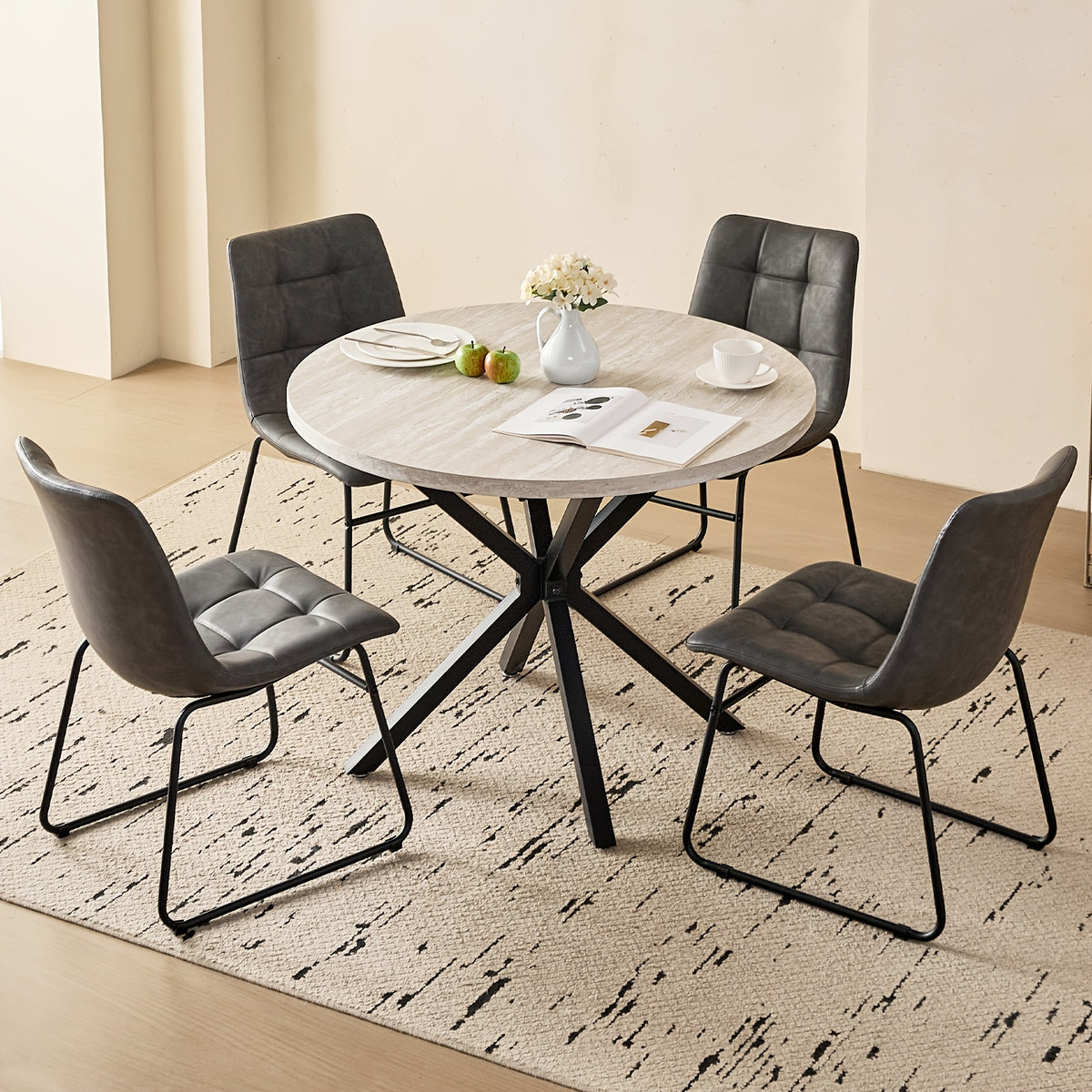 39 modern round 5pcs dining set natural wood grain - Temu
